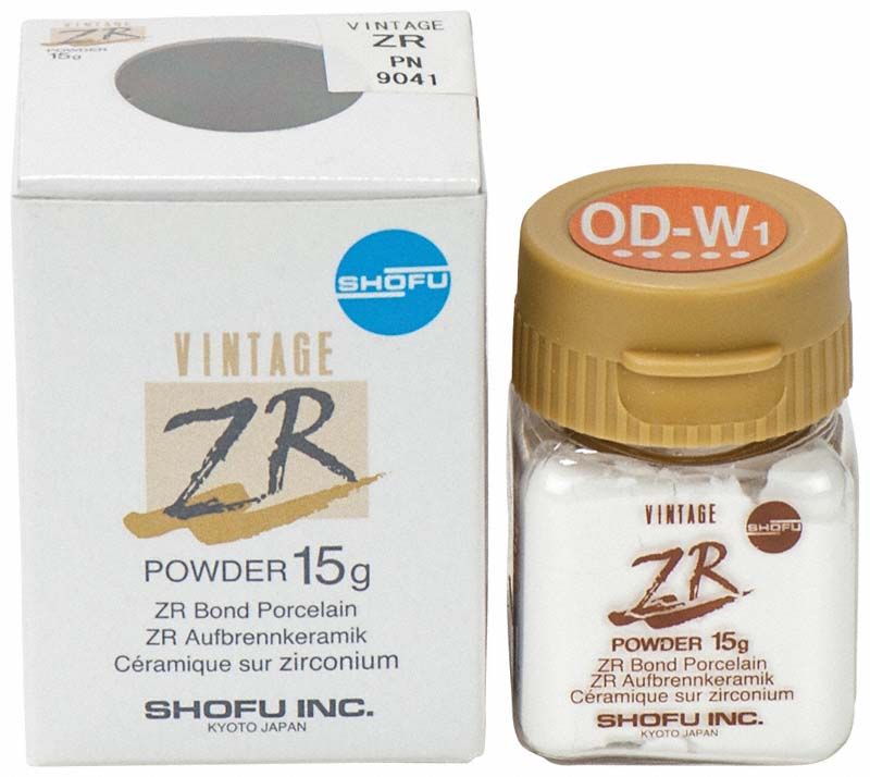VINTAGE ZR Opaque Dentin OD-W1 Pulver 15g Verpackung mit Etikett.