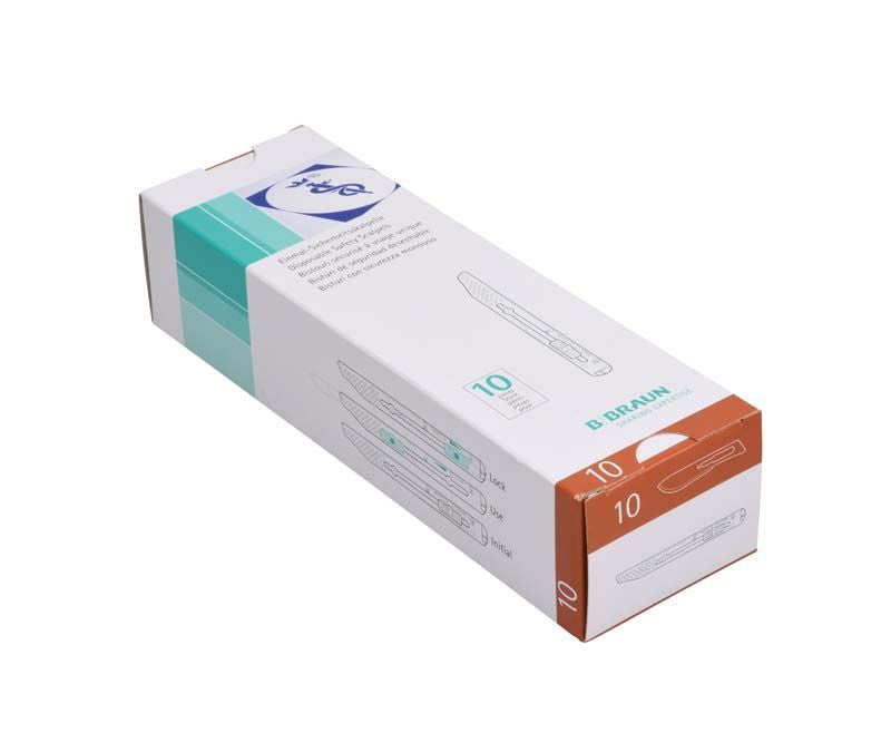 Aesculap Sicherheitsskalpelle in Originalverpackung mit Produktinformationen.