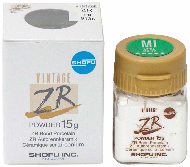 Verpackung und Glasflasche von Vintage ZR Opal Effekt MI 15g ZR-Bond-Porzellan.