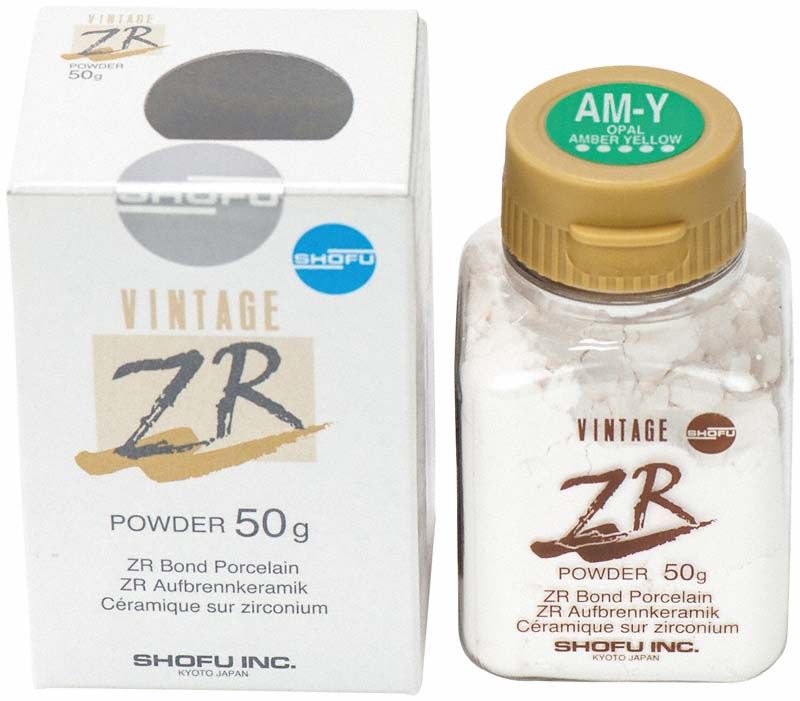 Verpackung und Glasflasche von VINTAGE ZR Opal Effekt AM-Y 50g Pulver.