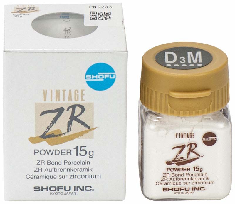 Verpackung und Fläschchen von Vintage ZR Margin D3M Zahnkeramikpulver.