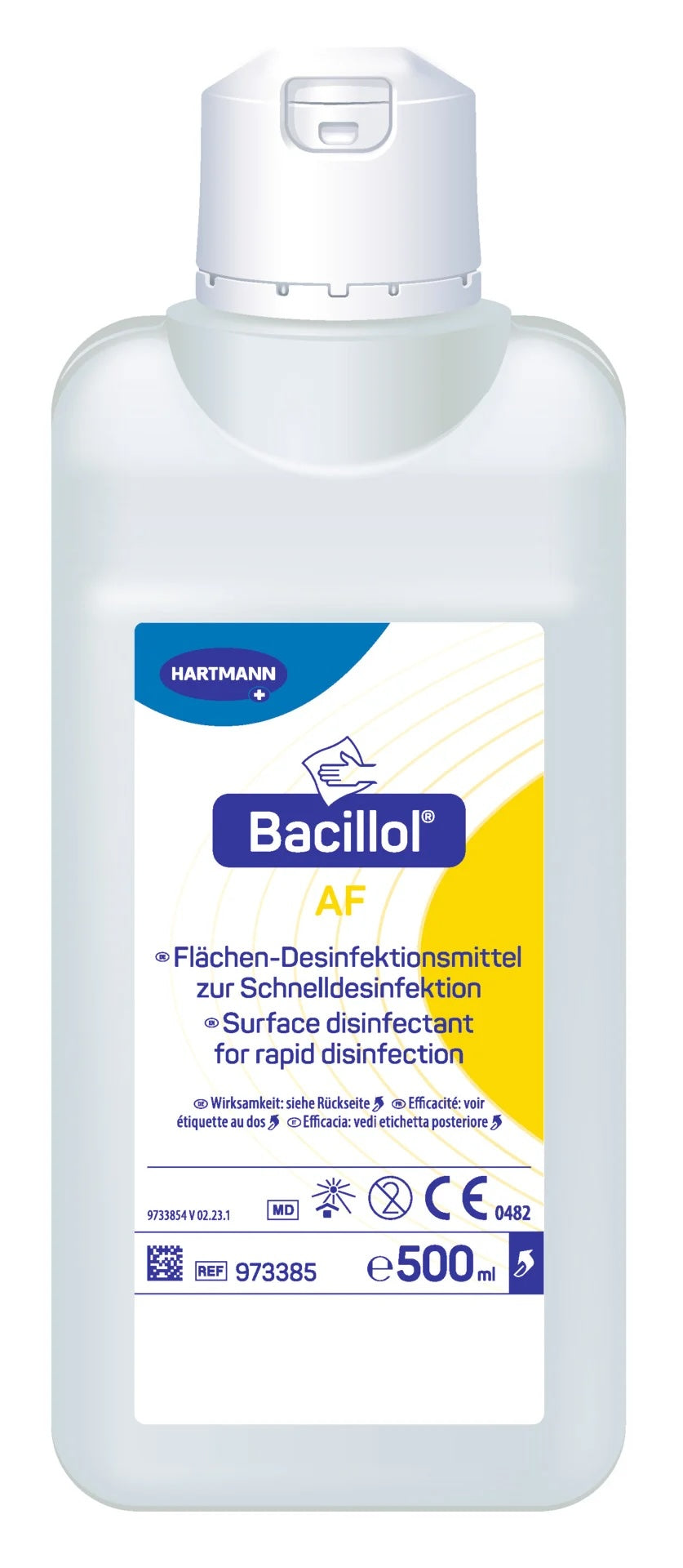 Bacillol AF, 500 ml Flächendesinfektionsmittel, alkoholfrei, weiße Flasche.