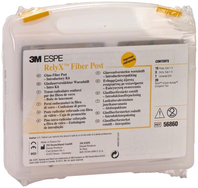 3M RelyX Fiber Post Intro Kit in Verpackung mit Inhaltsangabe.