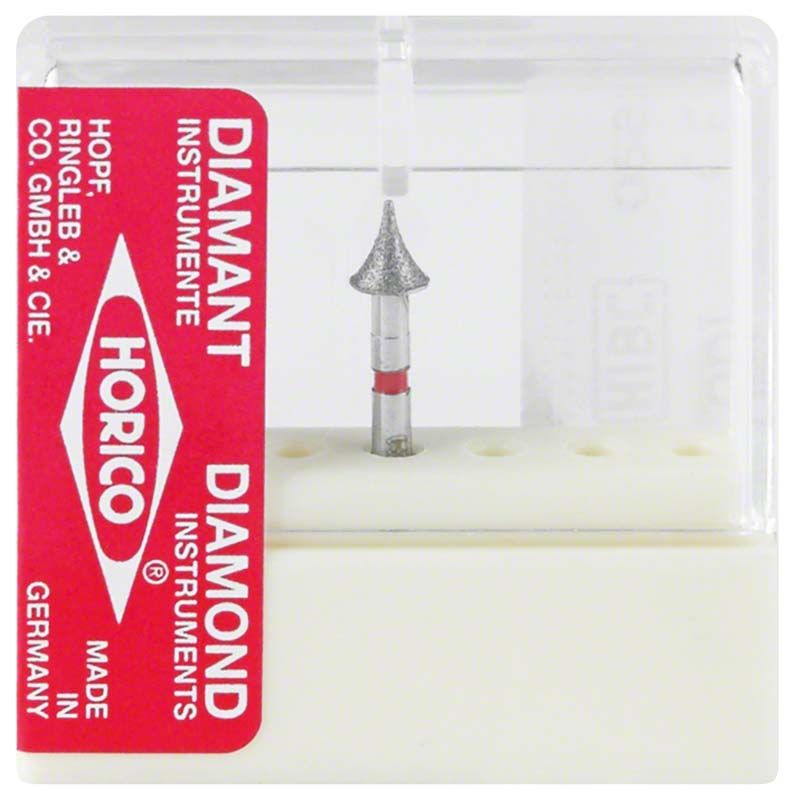 Dentaler Diamantbohrer Diamant FG 466C 031 in transparenter Verpackung.