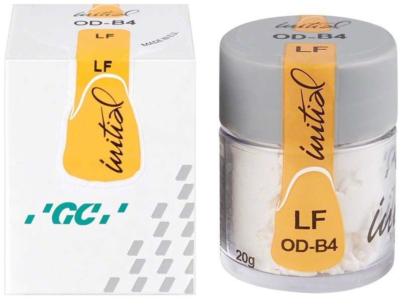 GC Initial LF Opaque Dentin ODB4 in Verpackung mit gelbem Etikett.