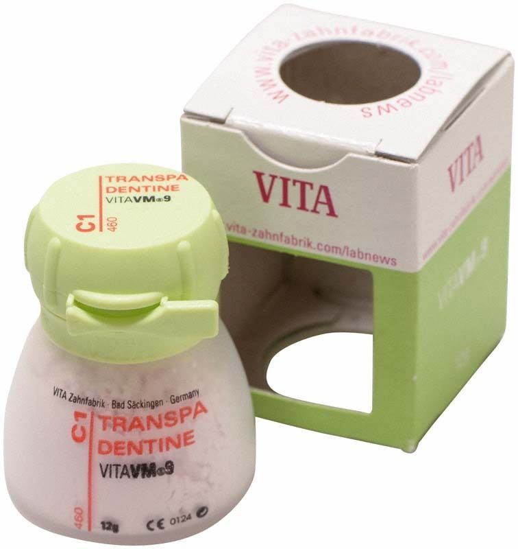 Transpa Dentin VM9 C1 12g mit geöffneter Verpackung.