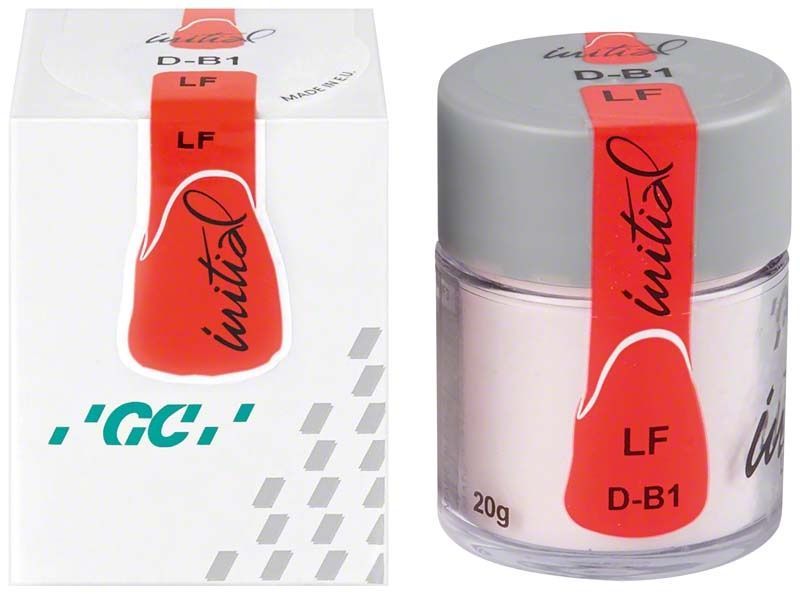 Dentinpulver GC Initial LF Dentin DB1 in transparenter Dose mit grauem Deckel.