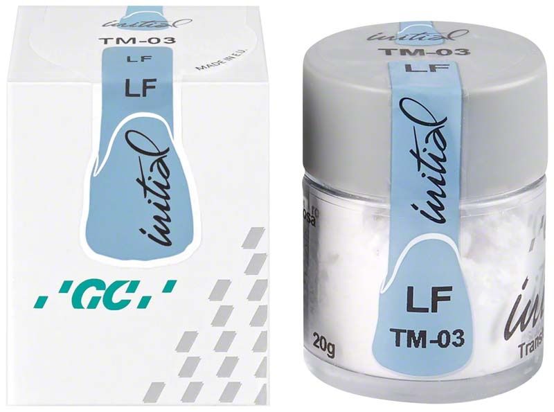 GC Initial LF Translucent Modifier TM-03 in Originalverpackung und Glasbehälter.