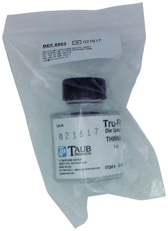 Tru-Fit Verdünner-Flasche im transparenten Beutel mit Etikett.