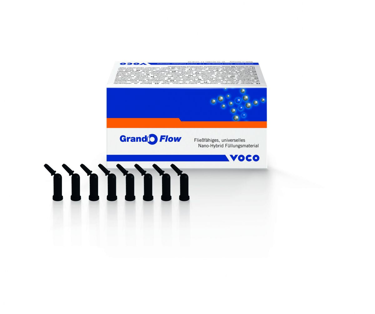 Fließfähiges Grandio® Flow Caps A3 Nano-Hybrid Füllungsmaterial mit Verpackung.