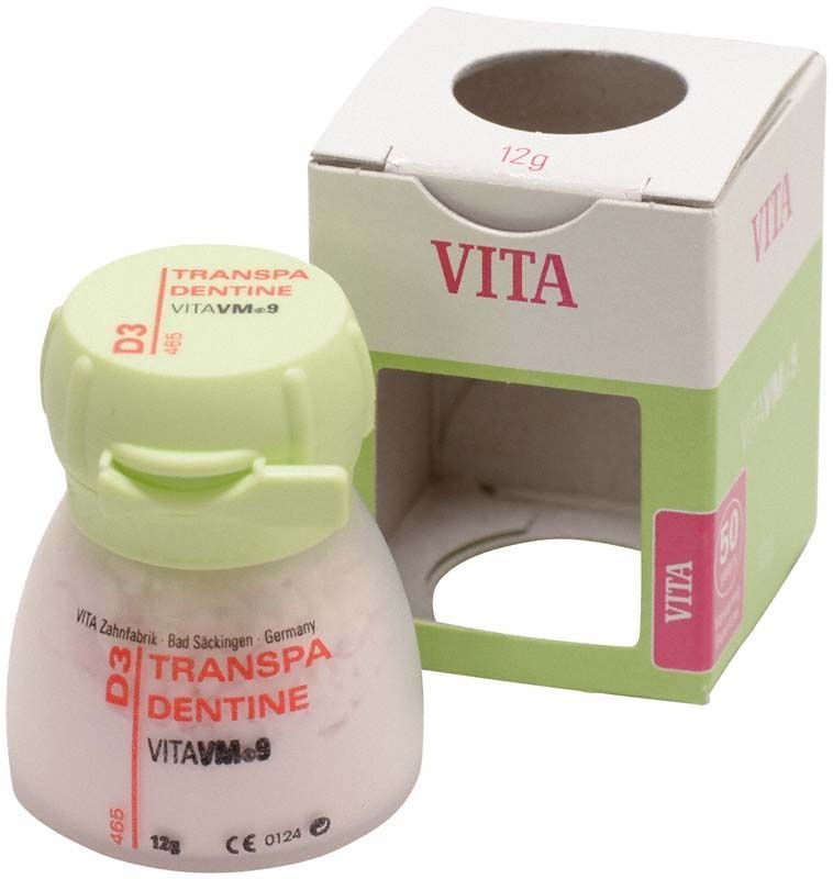 VM9 Classical Transpa Dentin 12g D3 in geöffneter Verpackung.