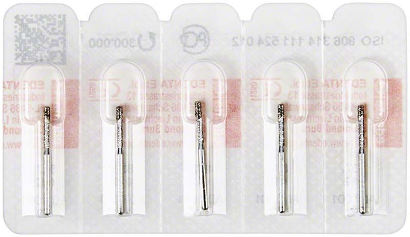 Fünf Diamantschleifer FG 837 012 in Blisterverpackung.