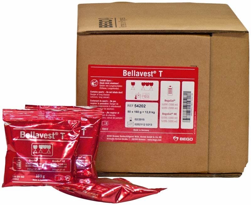 Braune Kartonverpackung mit roten Bellavest® T 80 x 160g Beuteln.