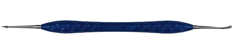 ERGOPLANT Raspatorium BUSER mit blauem, ergonomischem Griff für Zahnchirurgie.