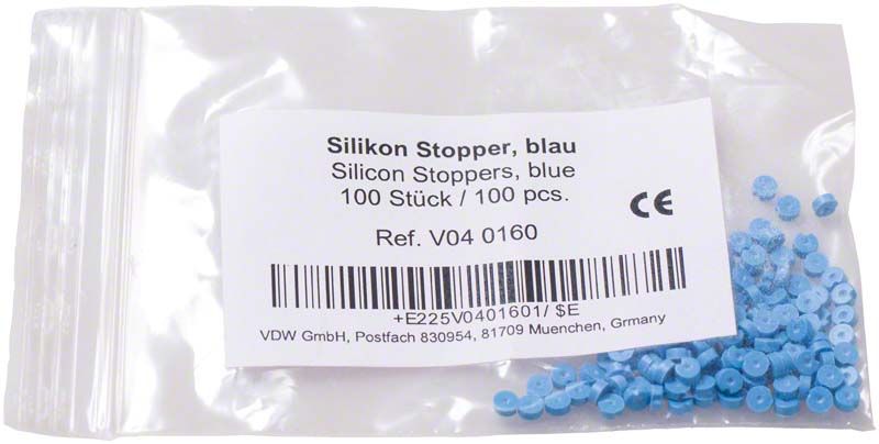 Blauer Silikon-Stopper für Endodontie-Instrumente in Verpackung.