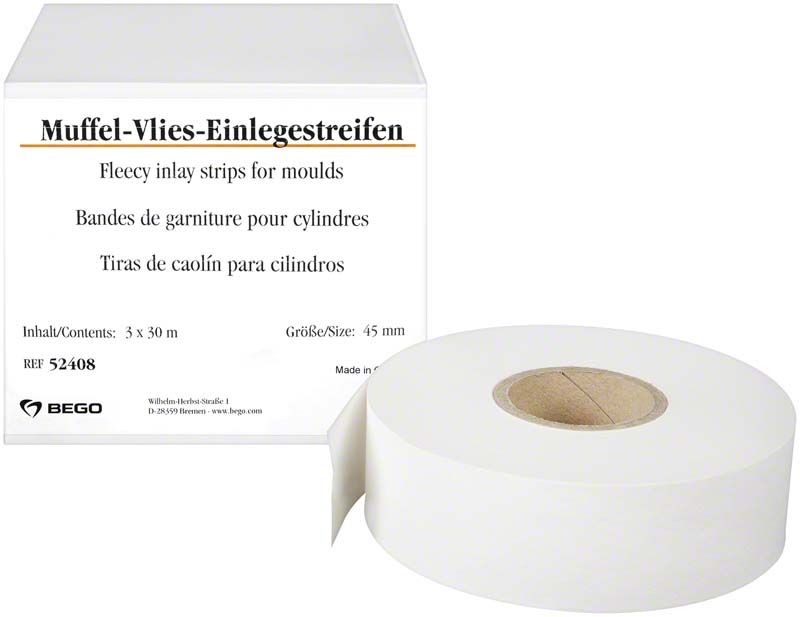 Muffel-Vlies-Einlegestreifen 45mm neben der Produktverpackung.