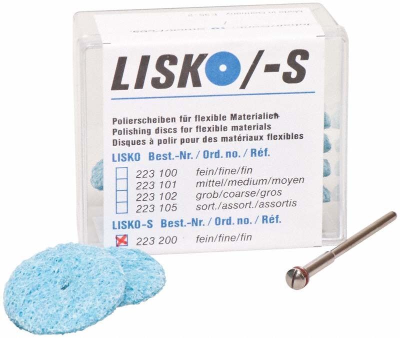 Lisko-S Polierscheiben und Halter für dentale Anwendungen.