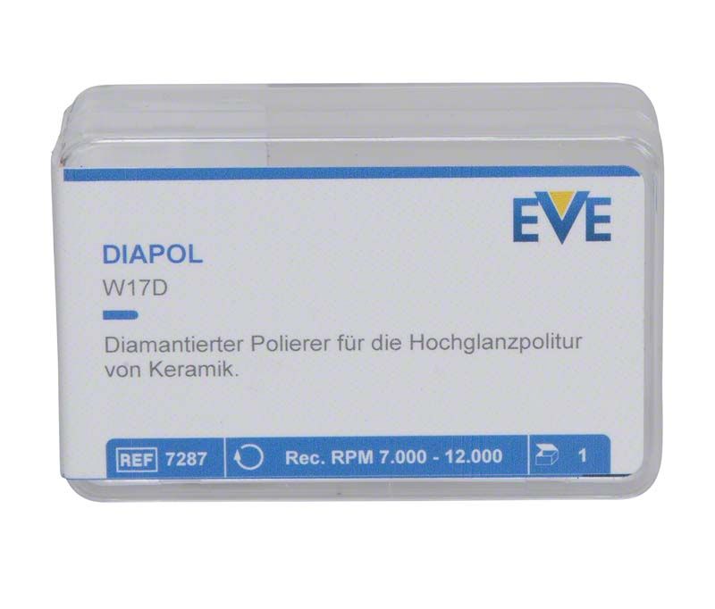 Diamantierter Polierer EVE Diapol W17D in transparenter Kunststoffverpackung.