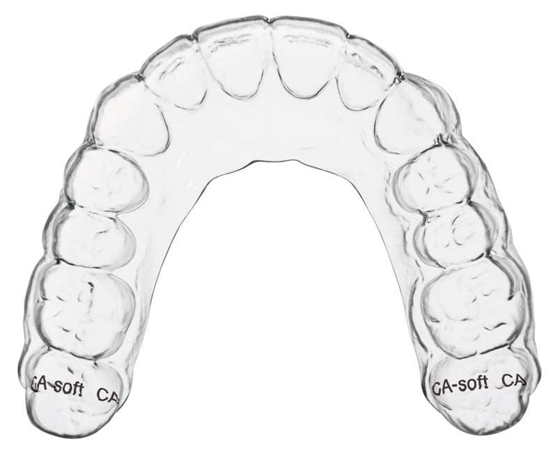 Transparente CA® Folie 10er Soft für Zahnkorrekturschienen in Nahaufnahme.