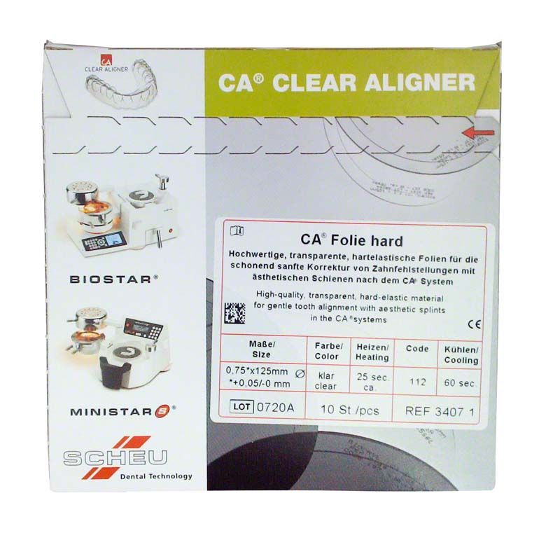 CA® Folie 10er Hard 0,75 x 125mm Verpackung mit Produktdetails und Markenlogo.