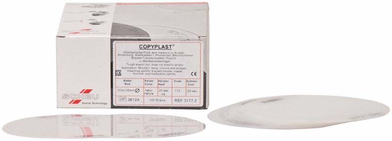 COPYPLAST® Tiefziehfolien 100 Stück neben der Produktverpackung.