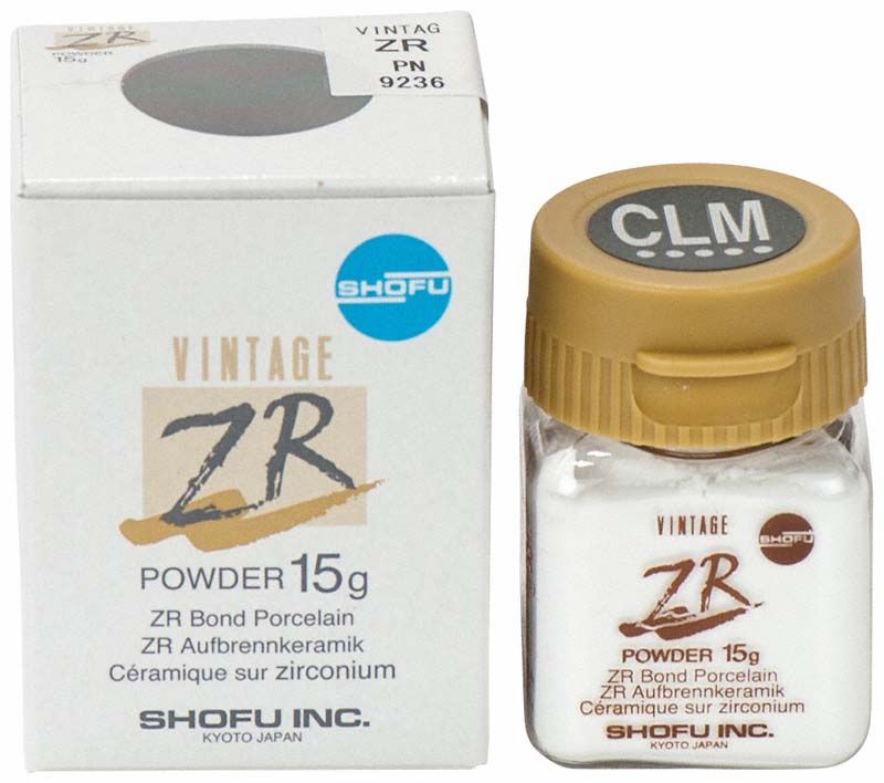 VINTAGE ZR Margin Effect CLM 15g Keramikpulver in Glasflasche mit Verpackung.