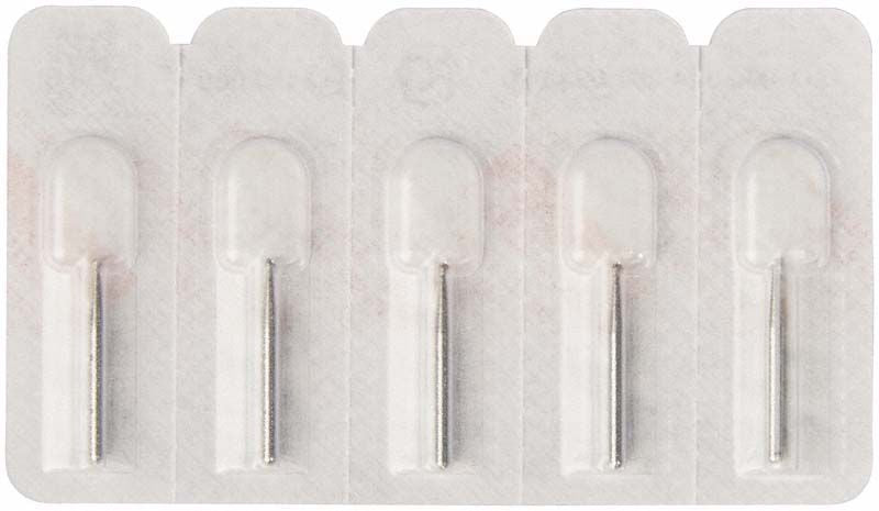Blisterpackung mit fünf Diamantenschleifern FG 801 010 für Zahnmedizin.