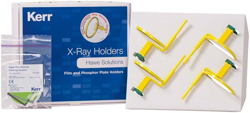 Super-Bite™ Röntgenfilmhalter für Frontzähne mit gelbem Haltering.