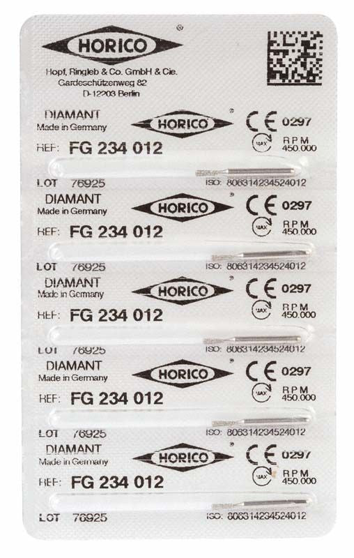 Blisterverpackung mit Diamant FG 234 012 Schleifinstrumenten.