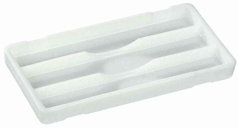 Weiße Normenschale aus Opalglas mit drei Fächern.