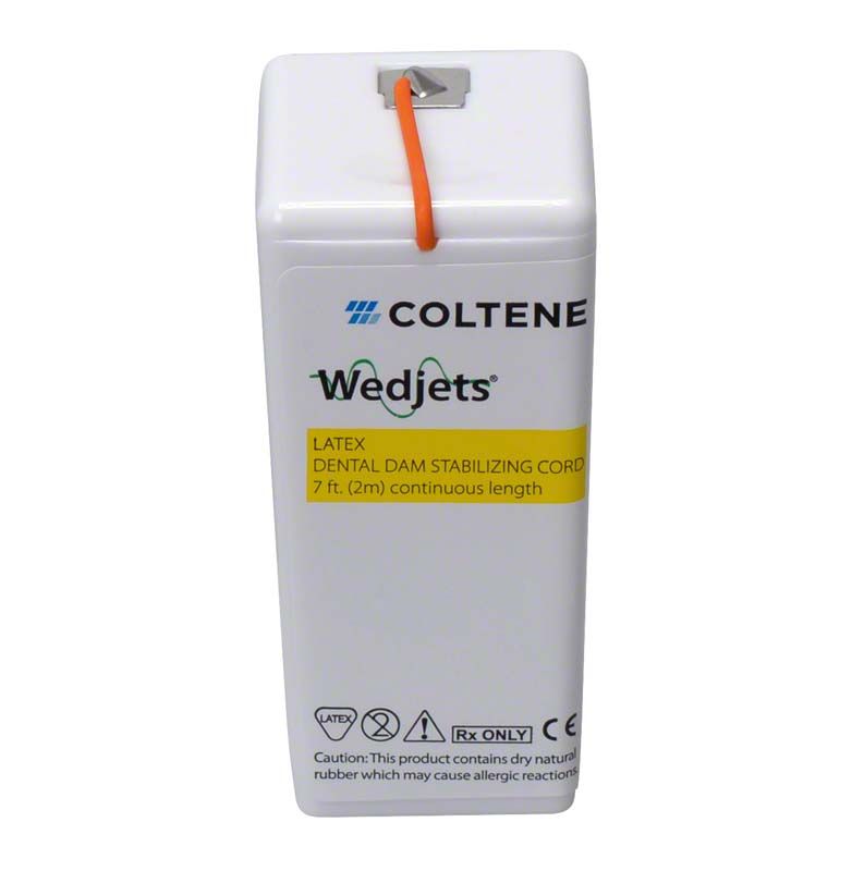 Weiße Verpackung der Hygenic Wedjets Befestigungsschnur mit orangefarbener Kordel oben.