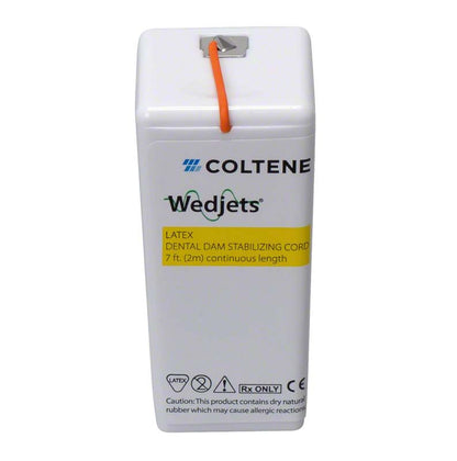 Weiße Verpackung der Hygenic Wedjets Befestigungsschnur mit orangefarbener Kordel oben.