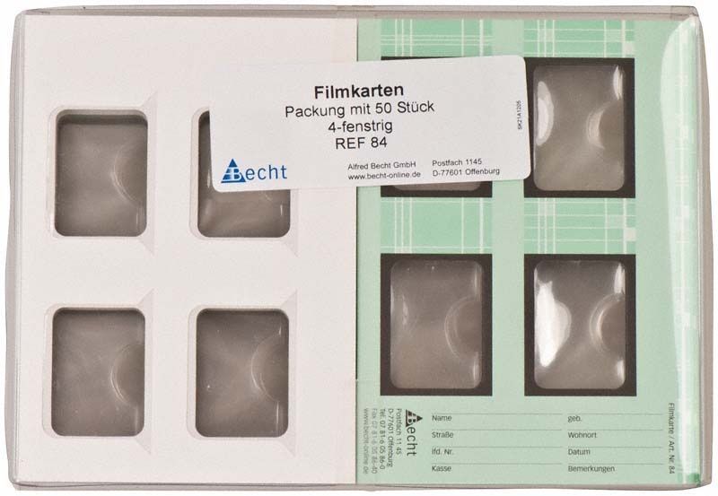 Filmkarte mit Celophantaschen für 4 Röntgenfilme, grün, 50 Stück-Packung.