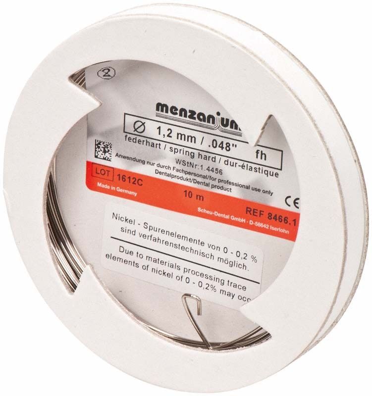 Spule mit MENZANIUM® Spulendraht, federhart, 1,2mm x 10m für Prothetik.