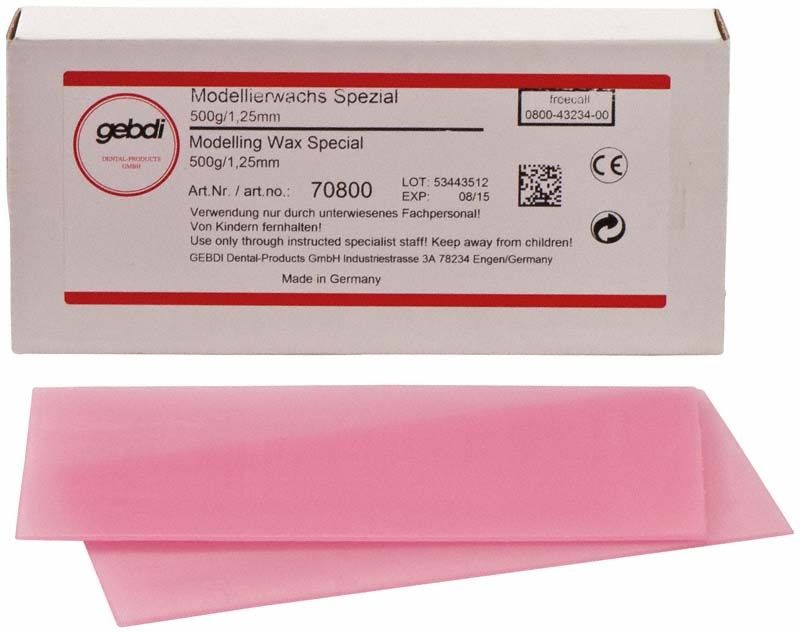 Modellierwachs Spezial 500g Medium 1,25mm in rosa Plattenform mit Verpackung.