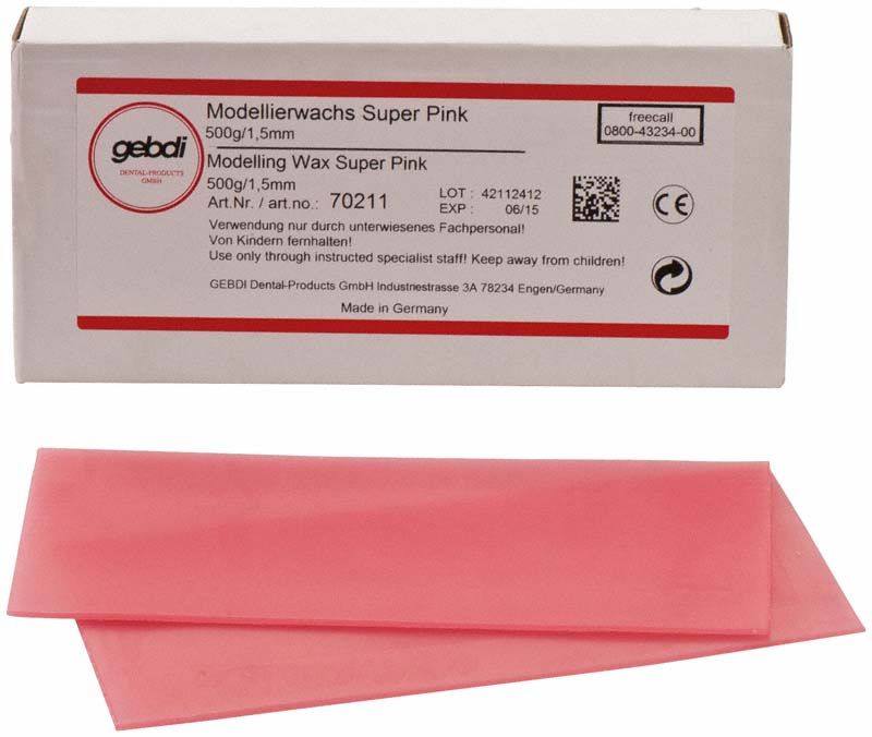Modellierwachs Super Pink 500g Packung mit rosa Wachsplatten.