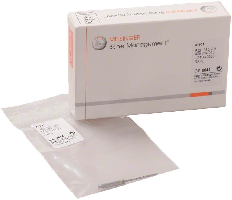 Pilotbohrer RAXL 1,0 x 15mm in Verpackung mit Etikett des Herstellers.