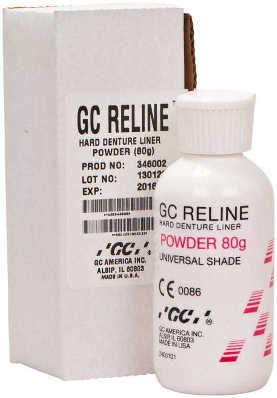 GC Reline Pulver 80g Flasche vor Verpackung mit Produktdetails.