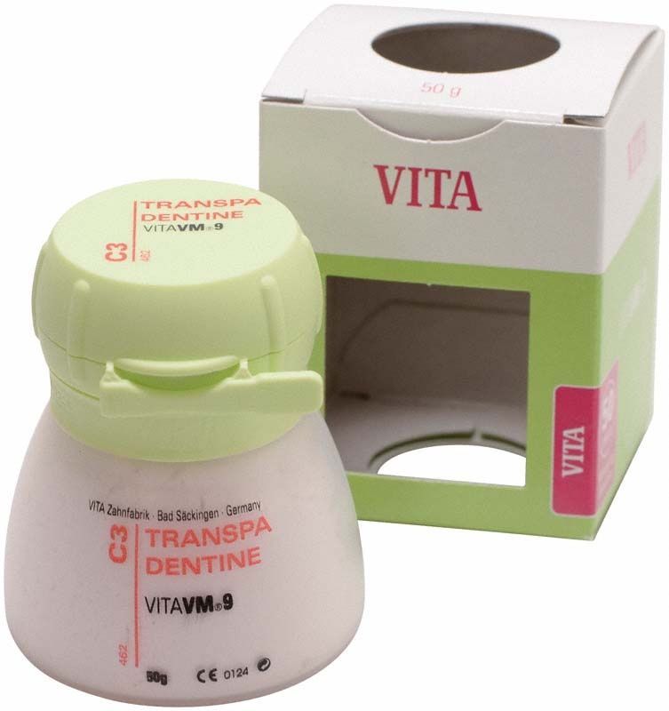 VM9 Classical Transpa Dentin 50g C3 Zahnpulver mit Verpackung.