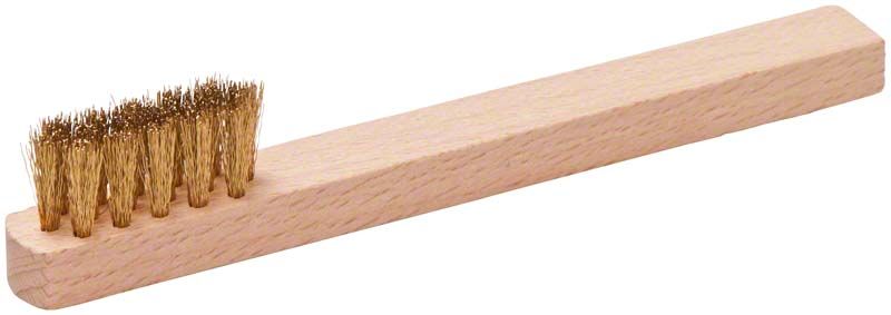 Laborbürste mit Messingdrahtborsten und Kunststoffgriff für Dentalbohrer-Reinigung.