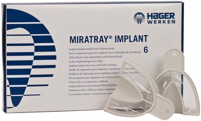 Miratray® Implantatabformlöffel S3 groß mit Verpackung und Folientechnik.
