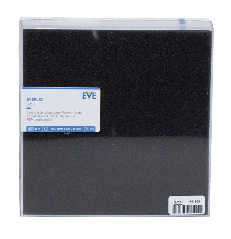 EVEFLEX Polierer Packung mit 100 mittelgroßen Schleifköpfen in schwarzer Box.