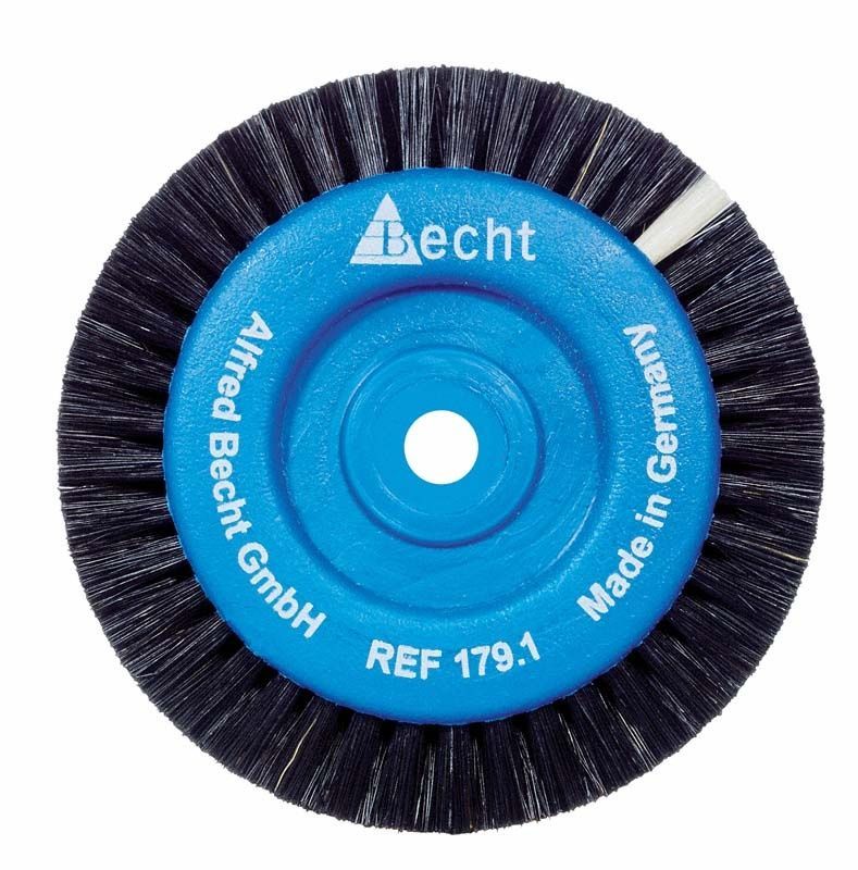 Spezialrundbürste 2-reihig mit blauem Kunststoffkörper und schwarzen Borsten.