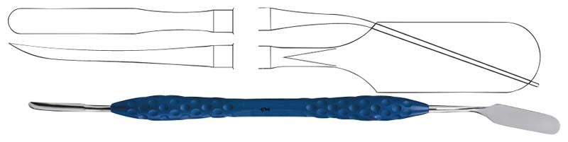 Chirurgisches Raspatorium ERGOPLANT PRICHARD mit blauem Griff.
