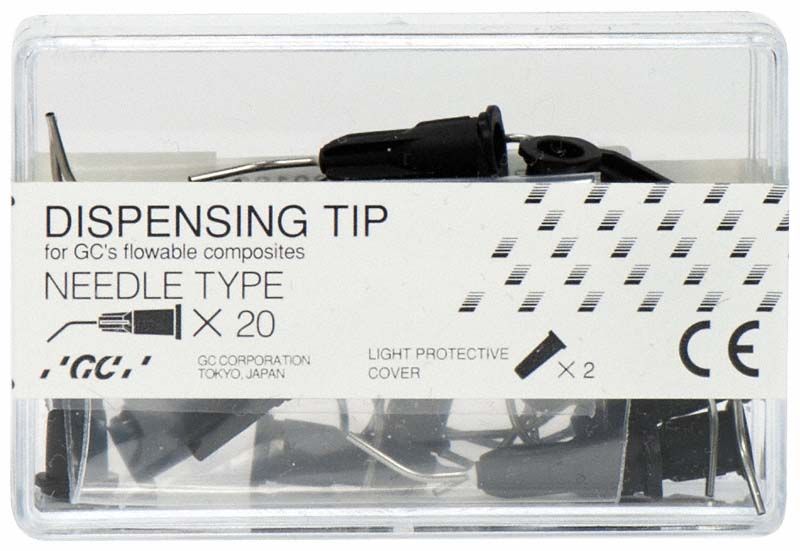 Kunststoffbox mit 20 metallischen Gradia direct Flo/LoFlo Applikationsspitzen.