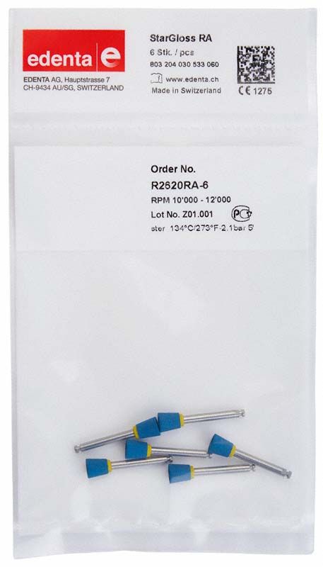StarGloss blau 6er Keramikpolierer in Originalverpackung für Zahntechnik.