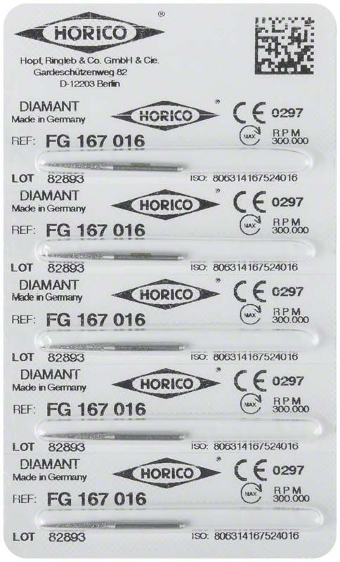 Blisterverpackung mit Diamantfräsen FG 167 016 von Horico.