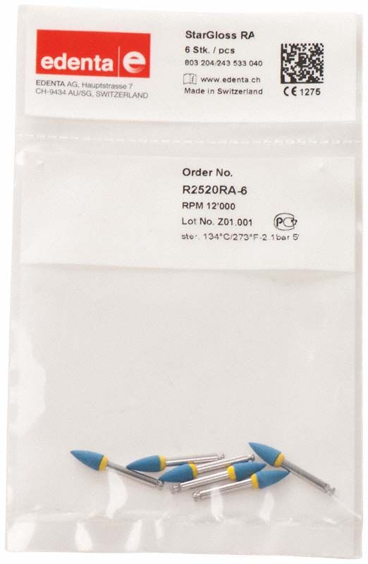 Keramikpolierer StarGloss blau 6er Spitze in Verpackung.