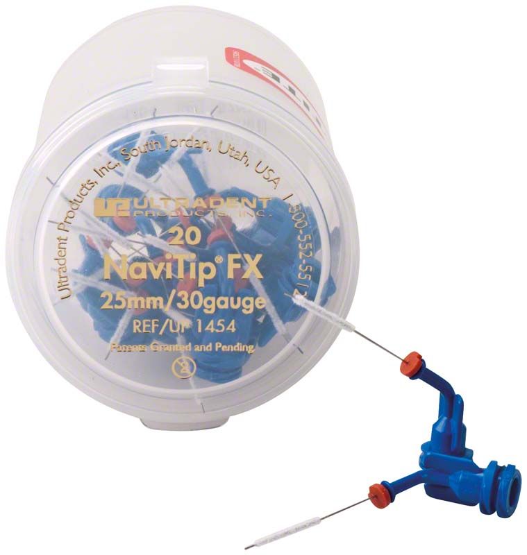 NaviTip FX Applikatoren 30ga 25mm blau in runder Verpackung.