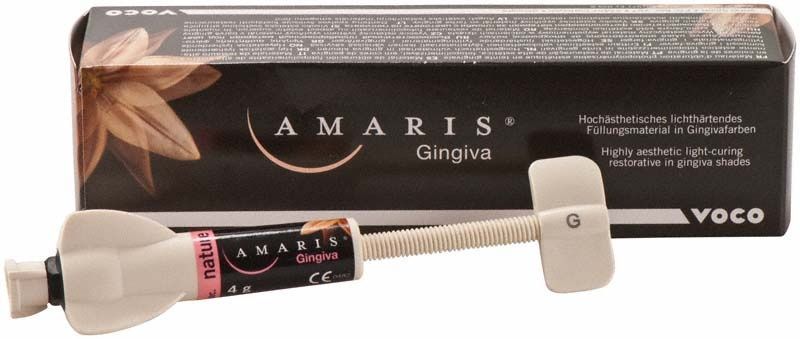 Amaris Gingiva Spritze nature vor Verpackung mit Produktinformationen.